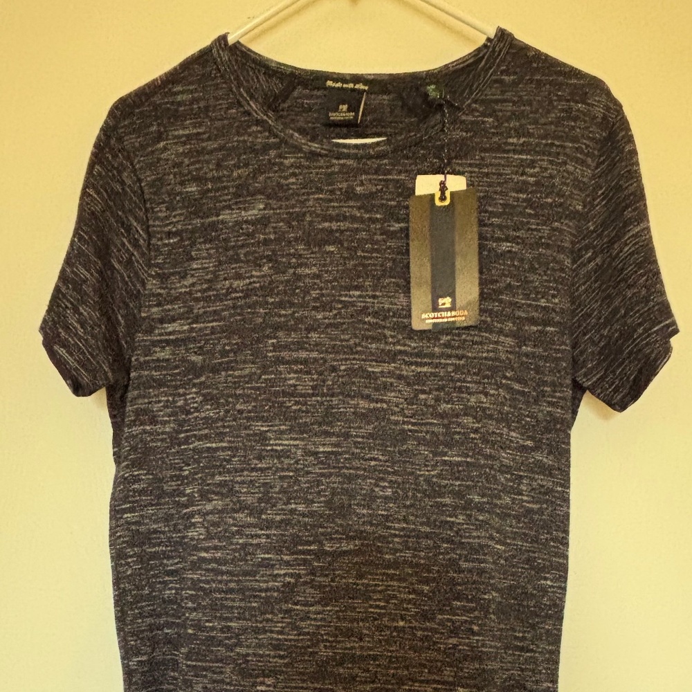 SCOTCH & SODA Mens T-Shirt S Navy Blue Melange Long Crew Neck Stretch NWT